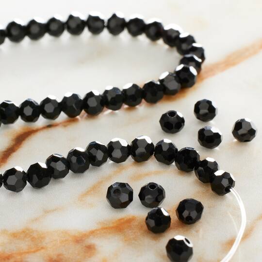 Bead Gallery® Jet Black Round Faceted Glass Beads, 4mm
